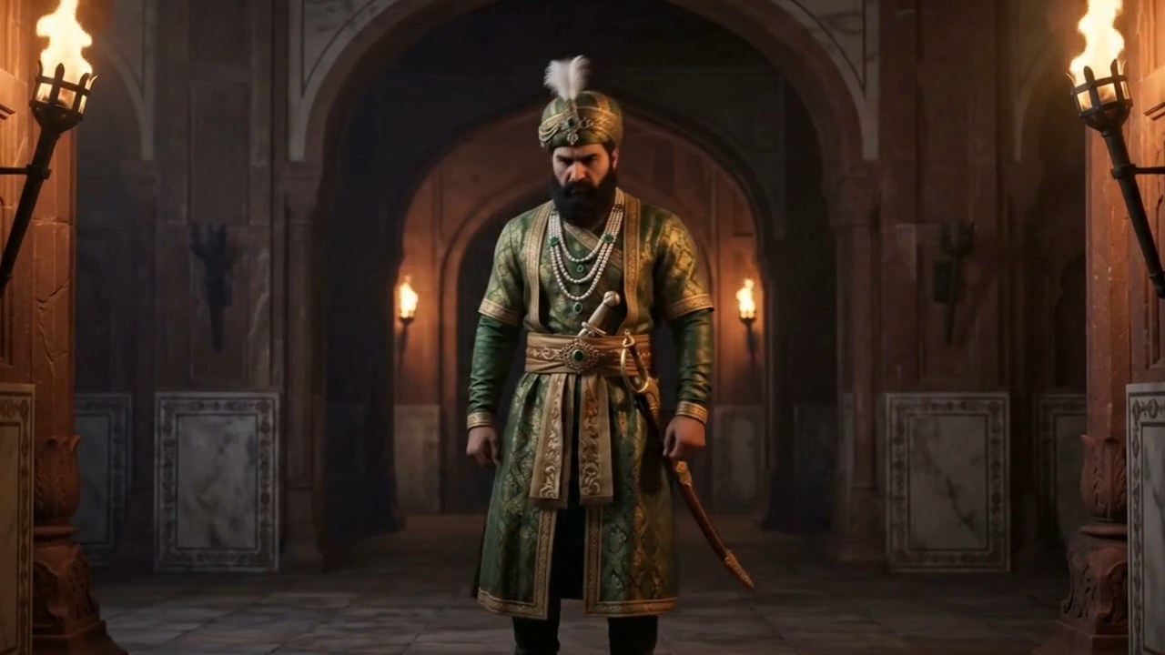 Teaser still — the prince in the torch-lit hall